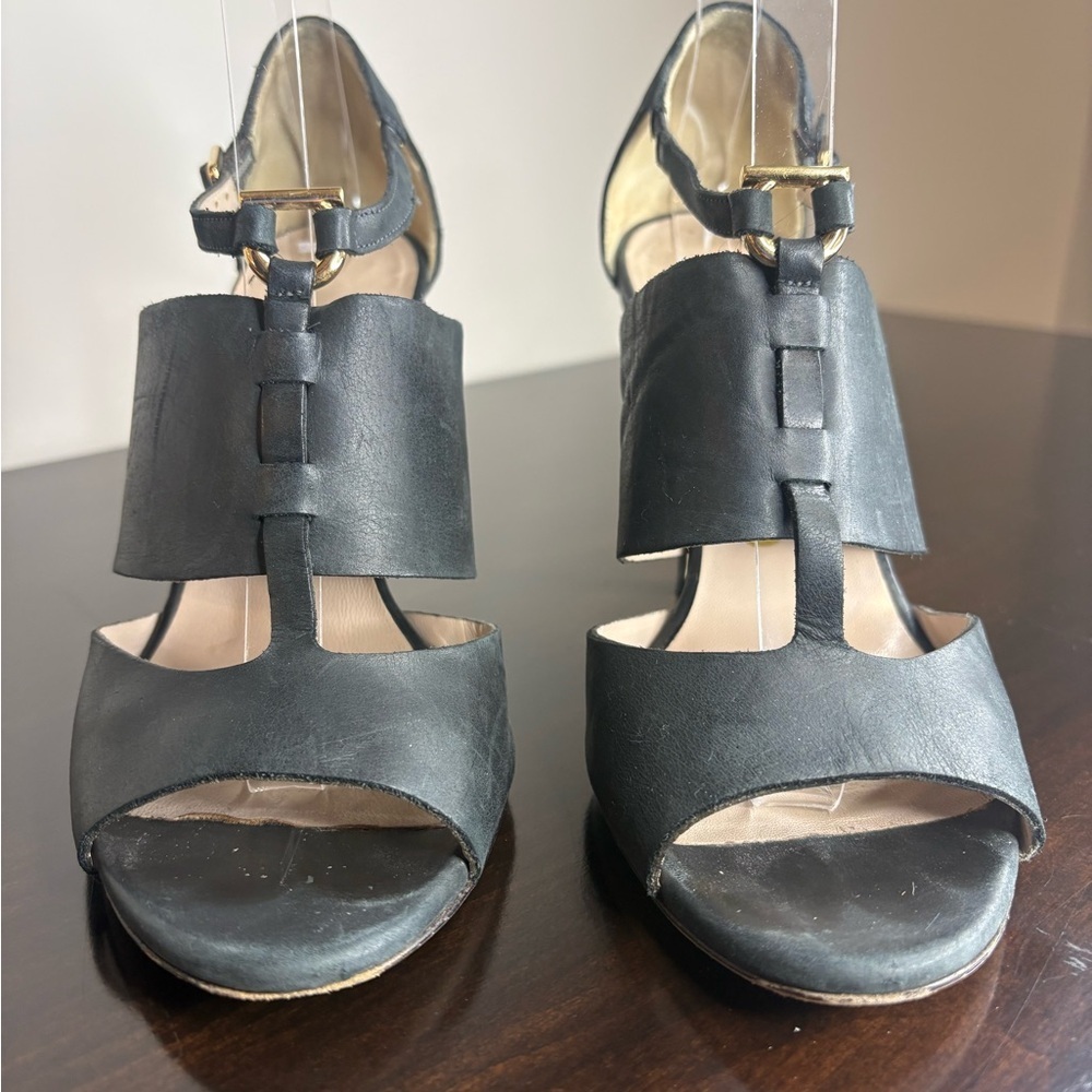 Salvatore Ferragamo Black Buttery Leather Cage T-Strap Sandals 7.5B - Picture 3 of 8
